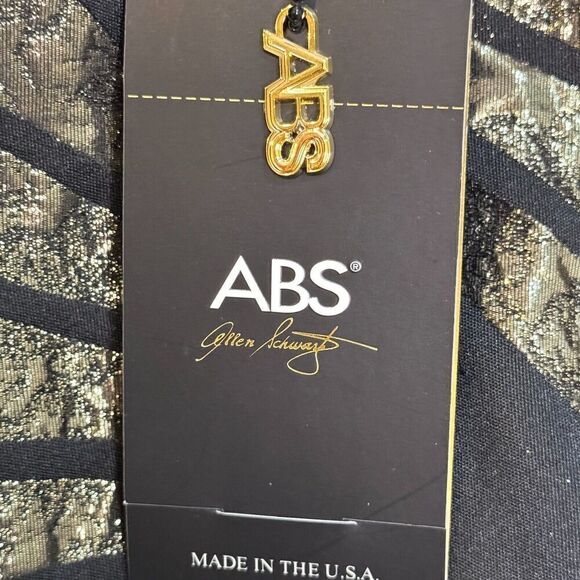 ABS Allen Schwartz Dress Size 8 Black Gold Art Deco Bow Mini Party NEW - Picture 6 of 11